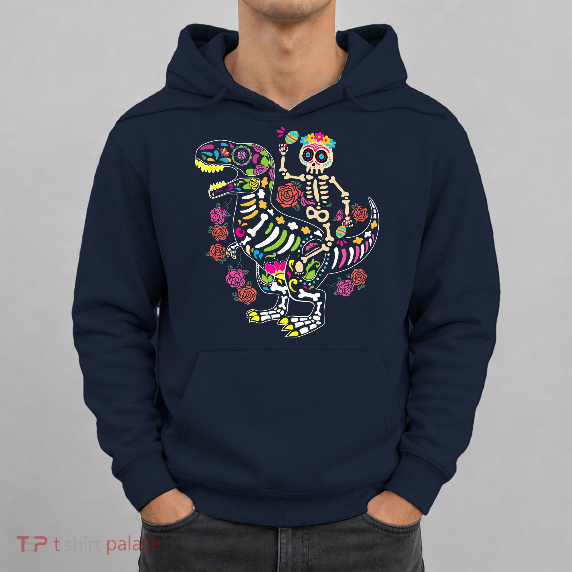 Dia De Los Muertos Skeleton Riding Dinosaur Hoodie