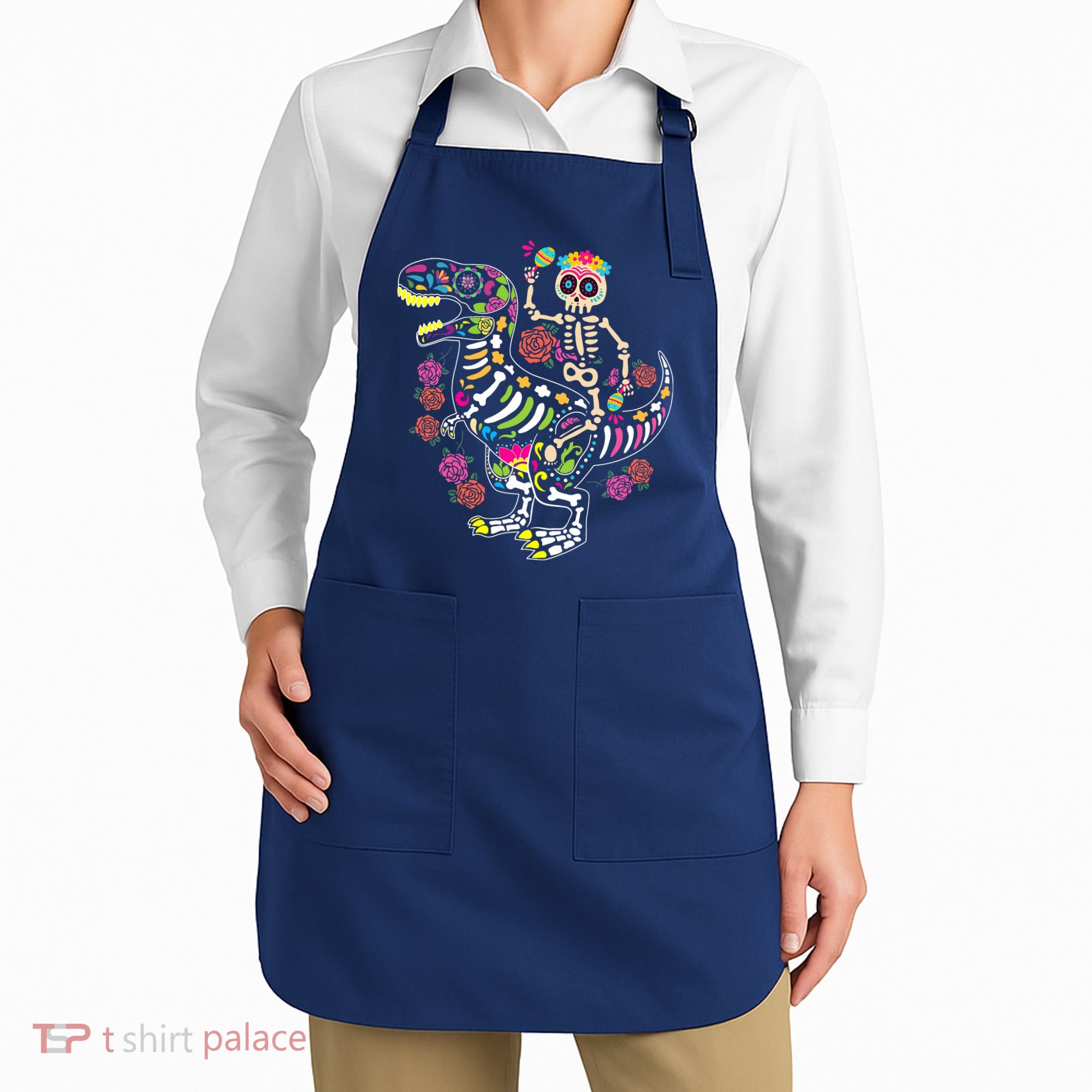 Dia De Los Muertos Skeleton Riding Dinosaur Apron