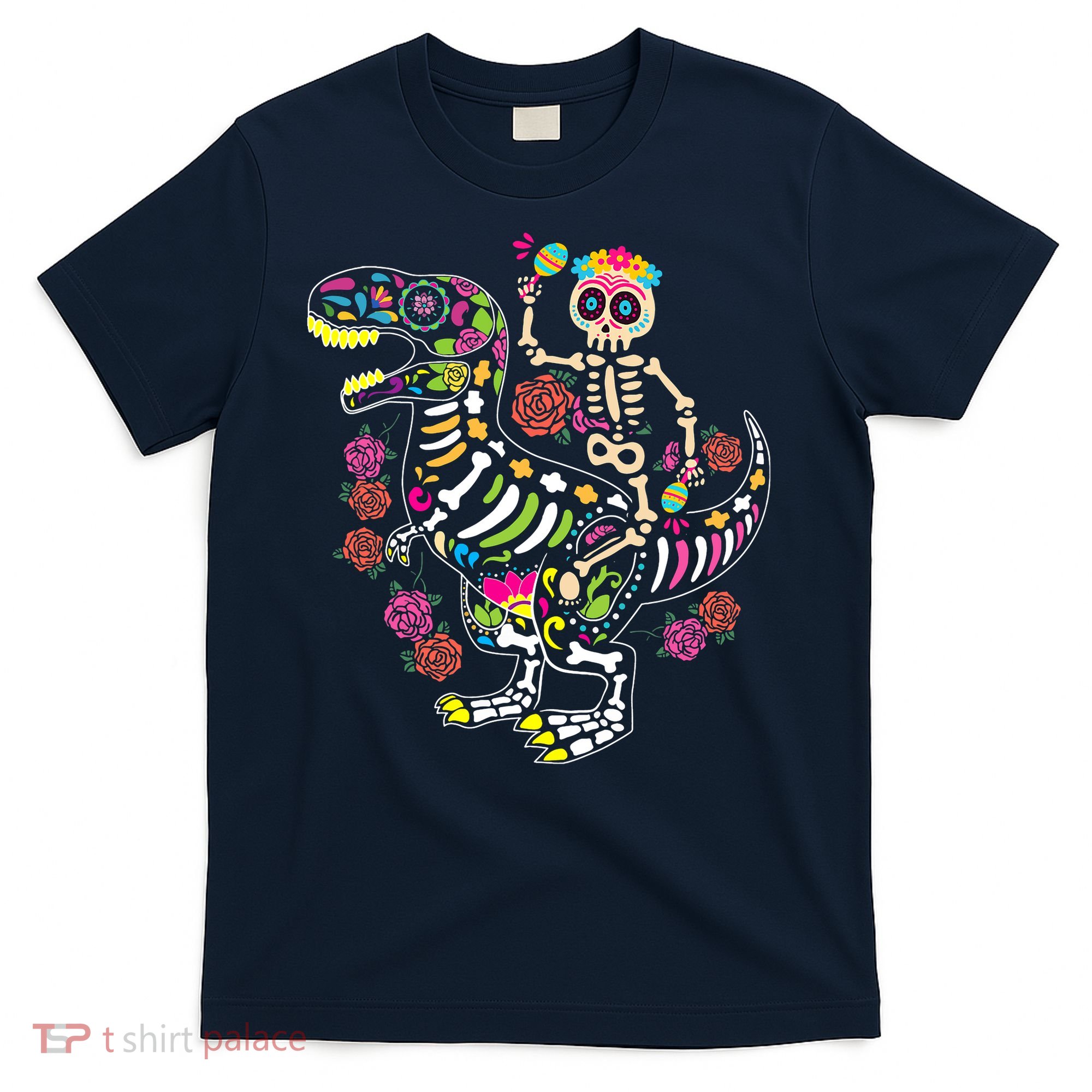 Dia De Los Muertos Skeleton Riding Dinosaur T-Shirt