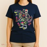 Dia De Los Muertos Skeleton Riding Dinosaur T-Shirt thumb 4