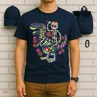 Dia De Los Muertos Skeleton Riding Dinosaur T-Shirt thumb 6