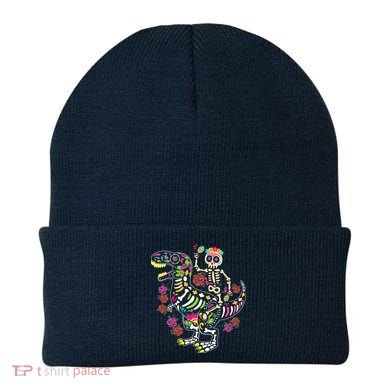 Dia De Los Muertos Skeleton Riding Dinosaur Beanie