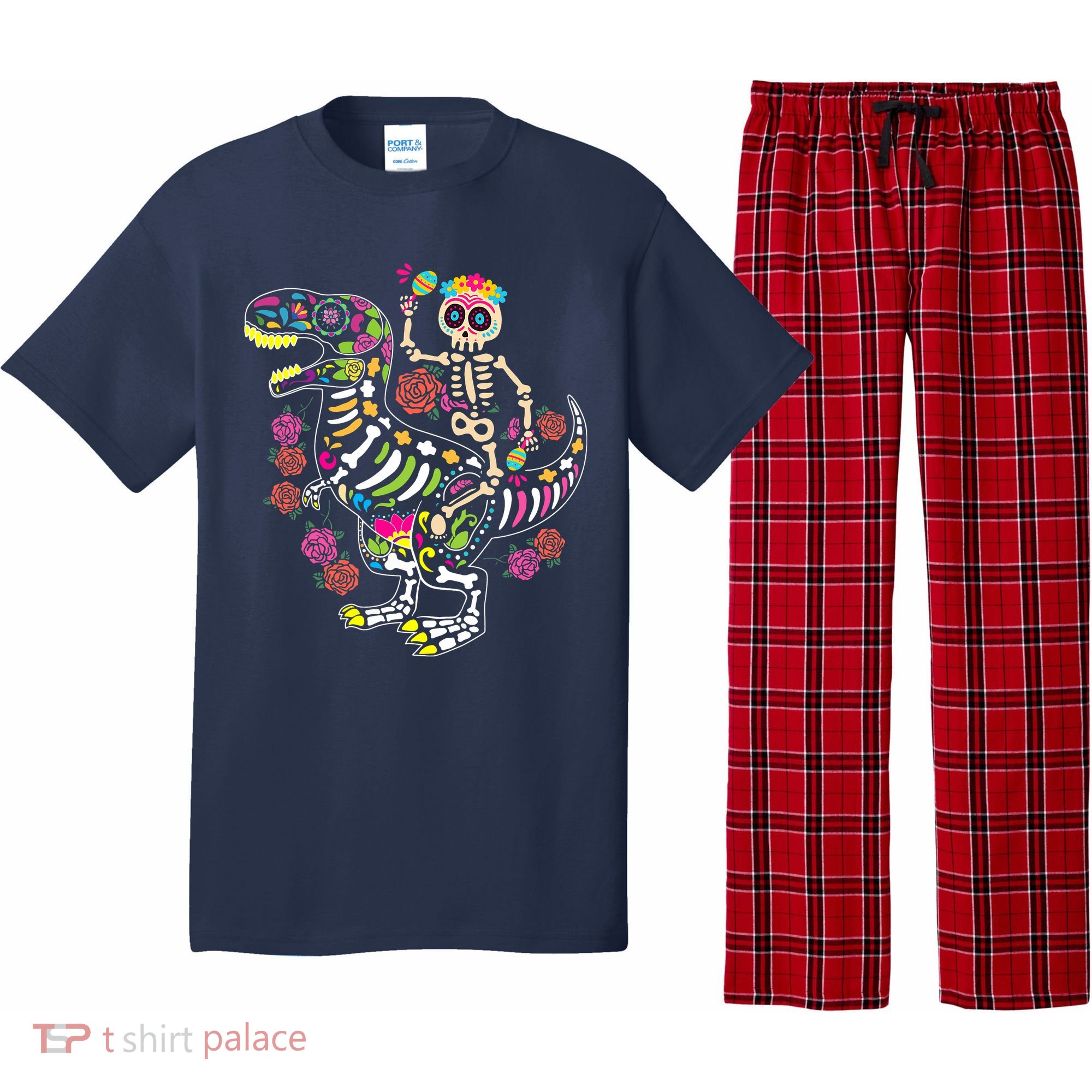 Dia De Los Muertos Skeleton Riding Dinosaur Pajama Set