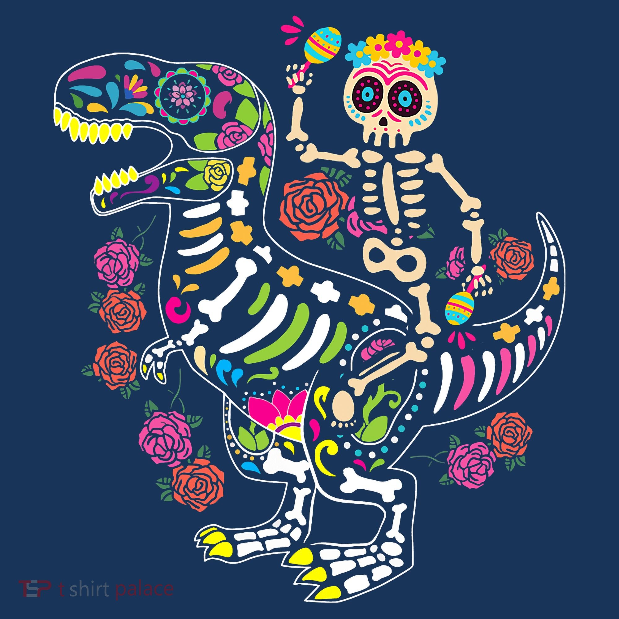 Dia De Los Muertos Skeleton Riding Dinosaur Polo