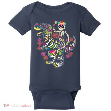 Dia De Los Muertos Skeleton Riding Dinosaur Baby Bodysuit