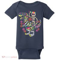 Dia De Los Muertos Skeleton Riding Dinosaur Baby Bodysuit thumb 0