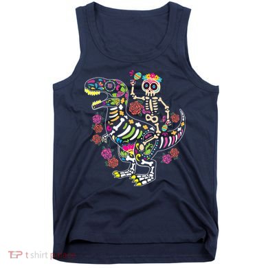Dia De Los Muertos Skeleton Riding Dinosaur Tank Top
