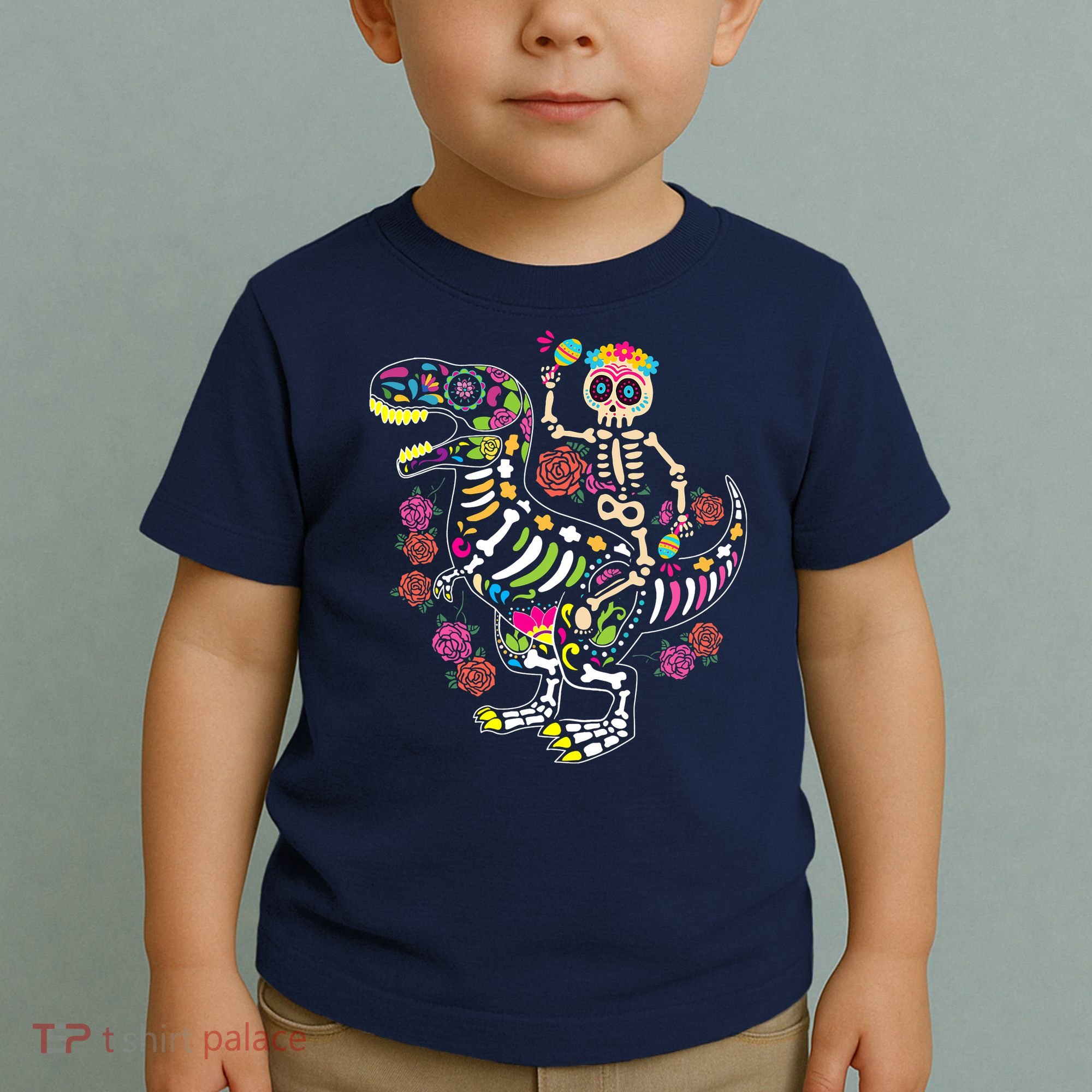 Dia De Los Muertos Skeleton Riding Dinosaur Toddler T-Shirt