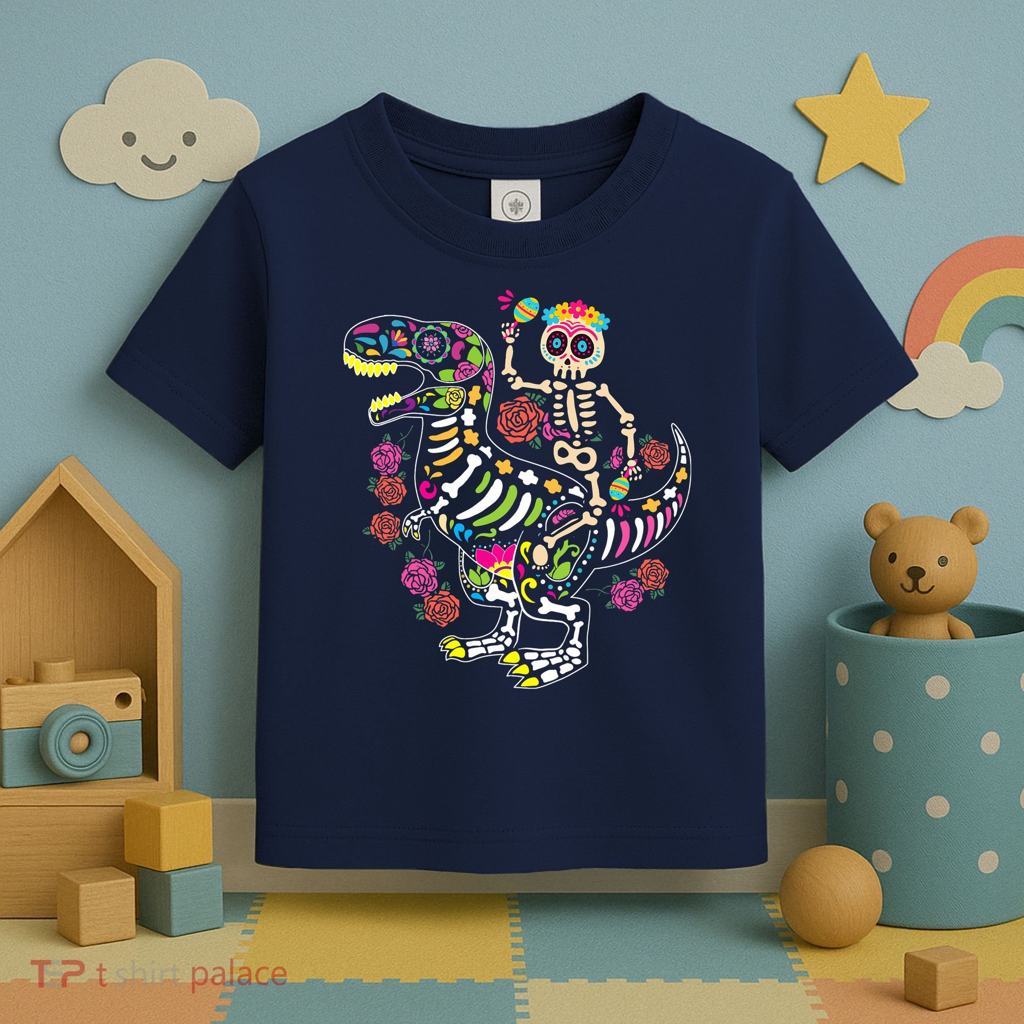 Dia De Los Muertos Skeleton Riding Dinosaur Toddler T-Shirt