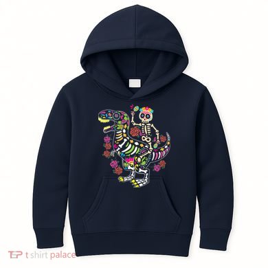Dia De Los Muertos Skeleton Riding Dinosaur Kids Hoodie