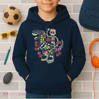 Dia De Los Muertos Skeleton Riding Dinosaur Kids Hoodie thumb 2
