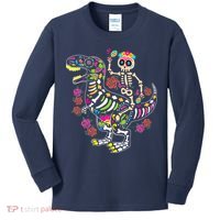 Dia De Los Muertos Skeleton Riding Dinosaur Kids Long Sleeve Shirt thumb 0