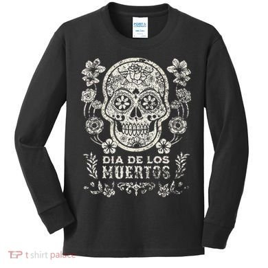 Dia De Los Muertos Mexico Sugar Skull Kids Long Sleeve Shirt