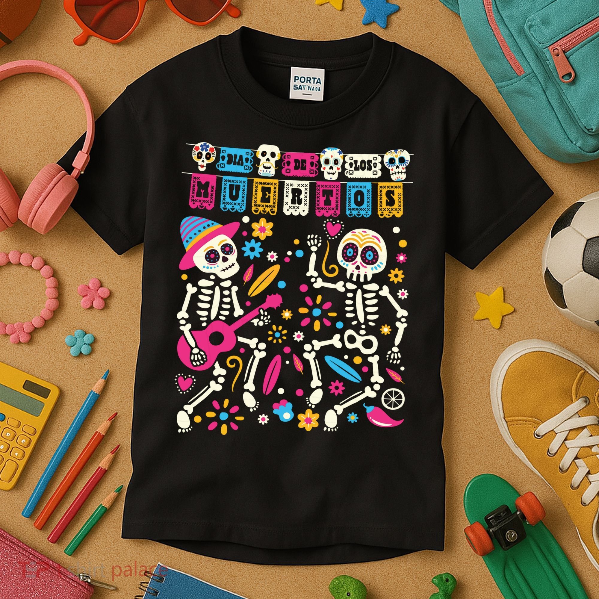 Dia De Los Muertos Day Of The Dead Mexican Skeleton Dancing Kids T-Shirt