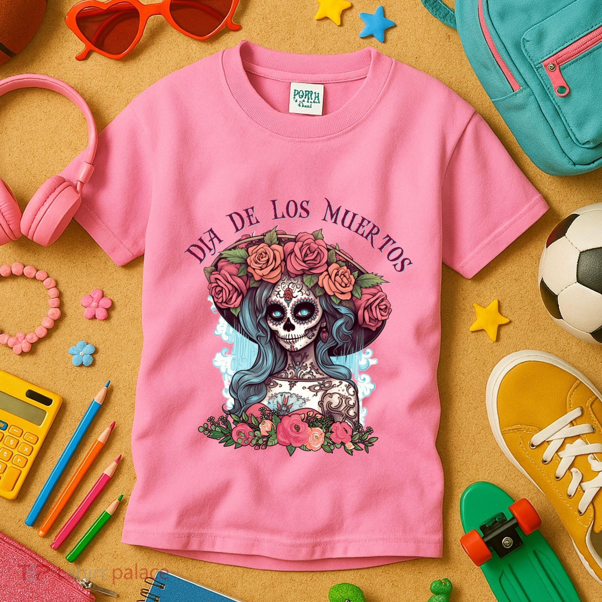 Dia De Los Muertos Floral Woman Kids T-Shirt