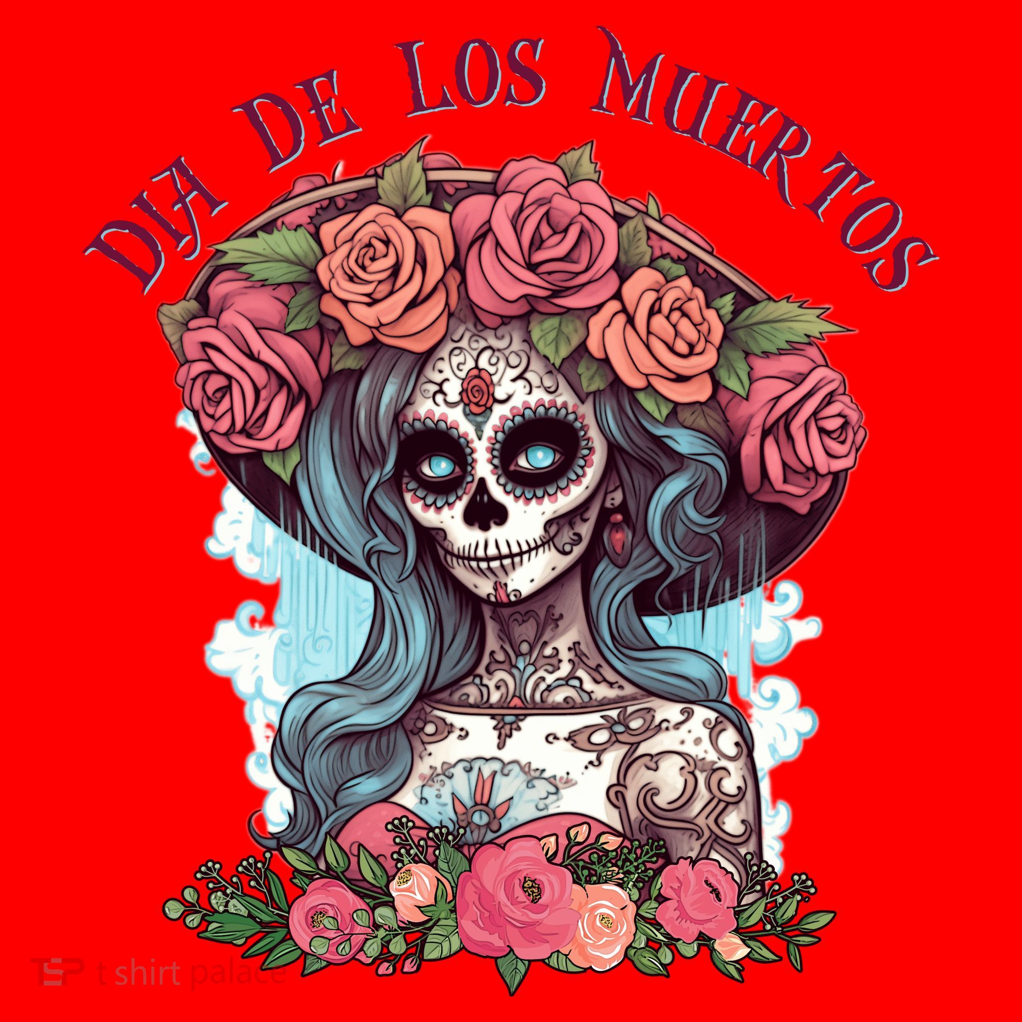 Dia De Los Muertos Floral Woman Santa Hat