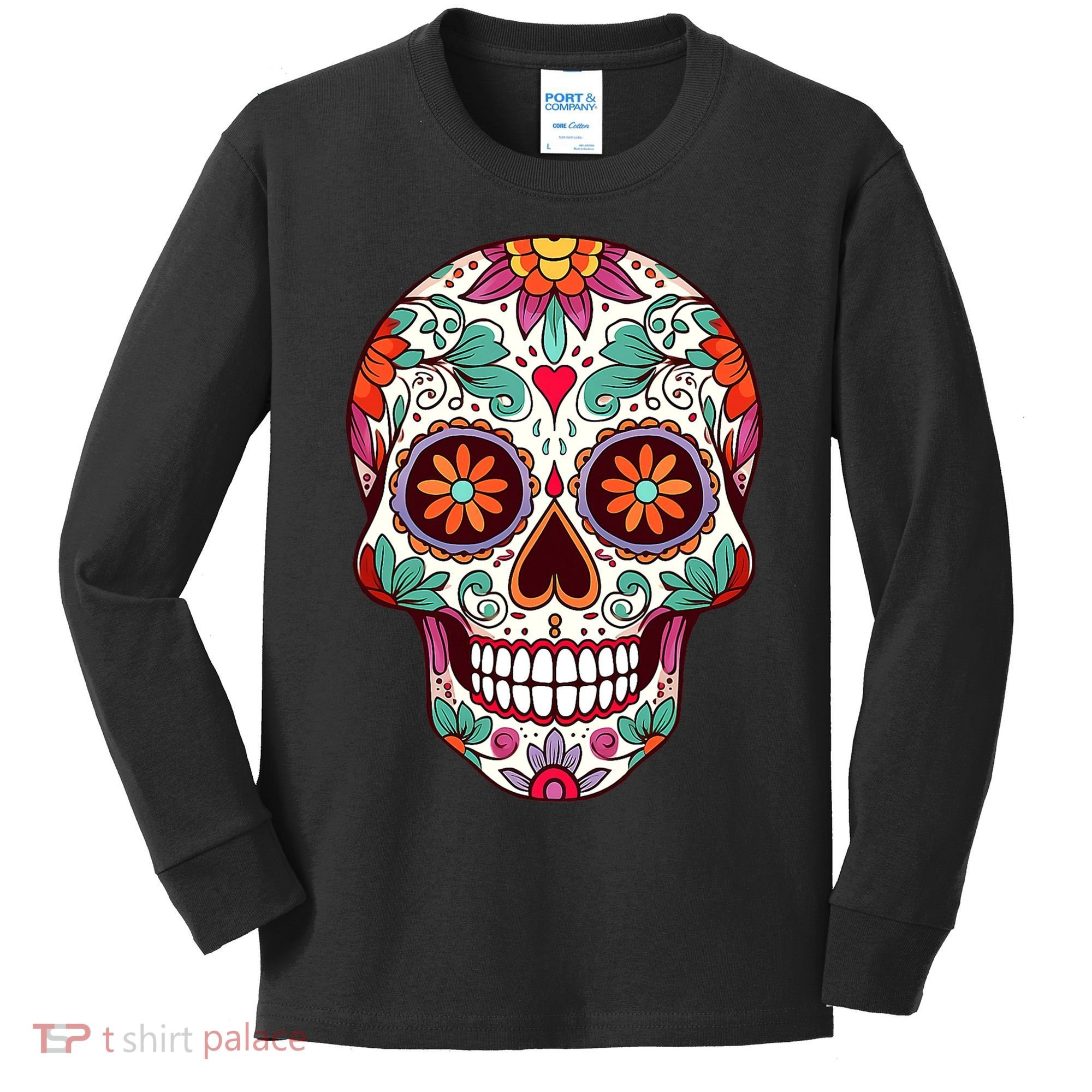 Dia De Los Muertos Mexico Costume Day Of Dead Sugar Skull Kids Long Sleeve Shirt