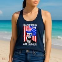 Day Drinkin Like Abe Lincoln USA Flag Merica Funny 4th Of July Women's Tank Top thumb 2