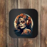 Dia De Los Muertos Calavera Retro Bomber Pinup Sugar Skull Coaster thumb 0