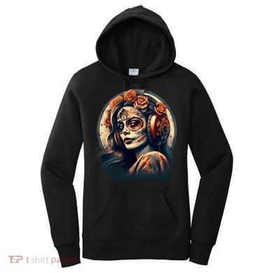 Dia De Los Muertos Calavera Retro Bomber Pinup Sugar Skull Women's Hoodie