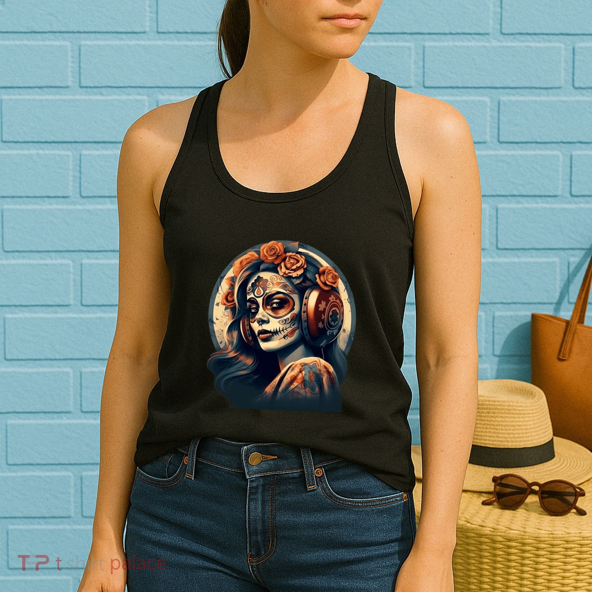 Dia De Los Muertos Calavera Retro Bomber Pinup Sugar Skull Women's Tank Top