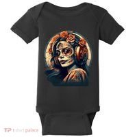 Dia De Los Muertos Calavera Retro Bomber Pinup Sugar Skull Baby Bodysuit thumb 0