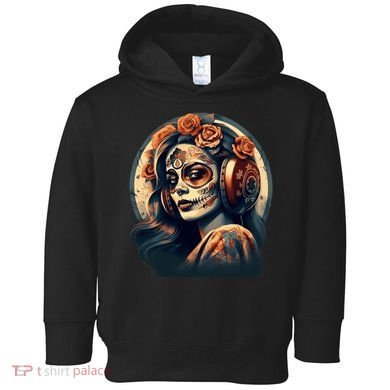 Dia De Los Muertos Calavera Retro Bomber Pinup Sugar Skull Toddler Hoodie