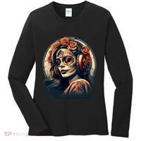 Dia De Los Muertos Calavera Retro Bomber Pinup Sugar Skull Women's Long Sleeve Shirt thumb 0