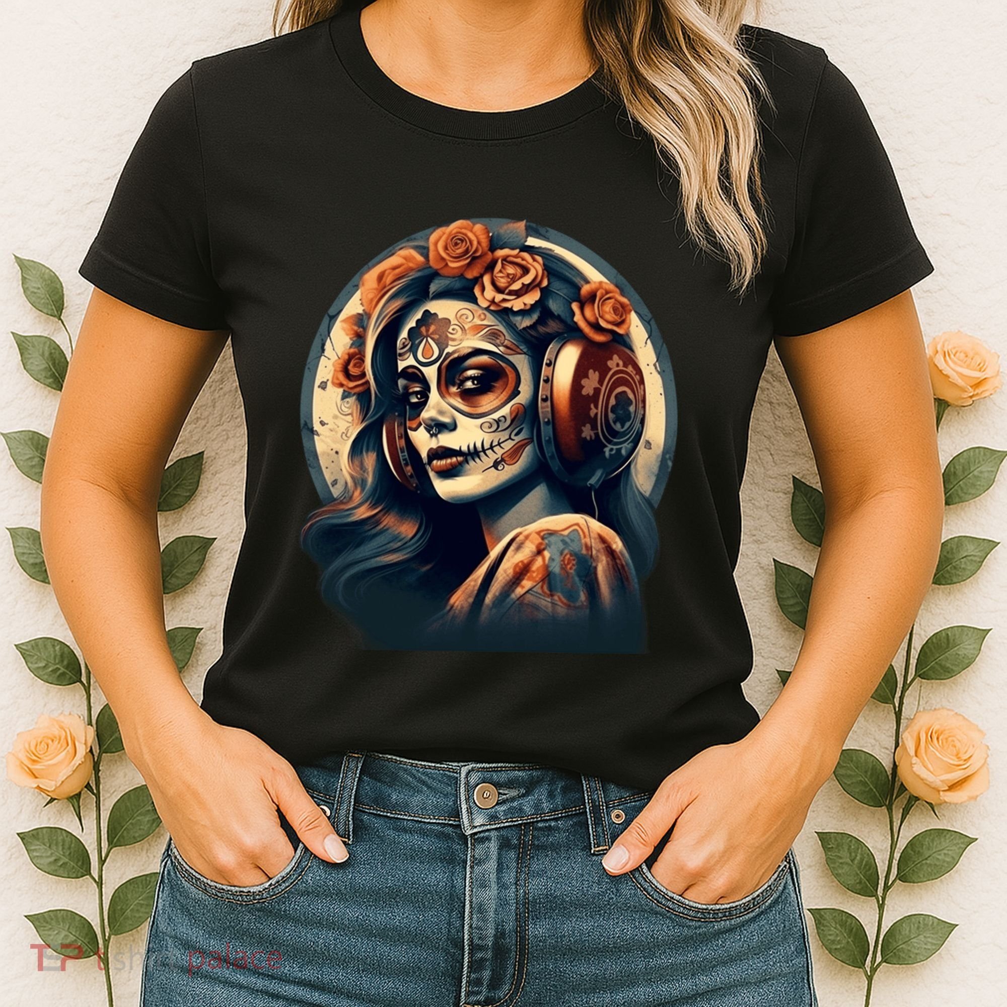 Dia De Los Muertos Calavera Retro Bomber Pinup Sugar Skull Women's T-Shirt