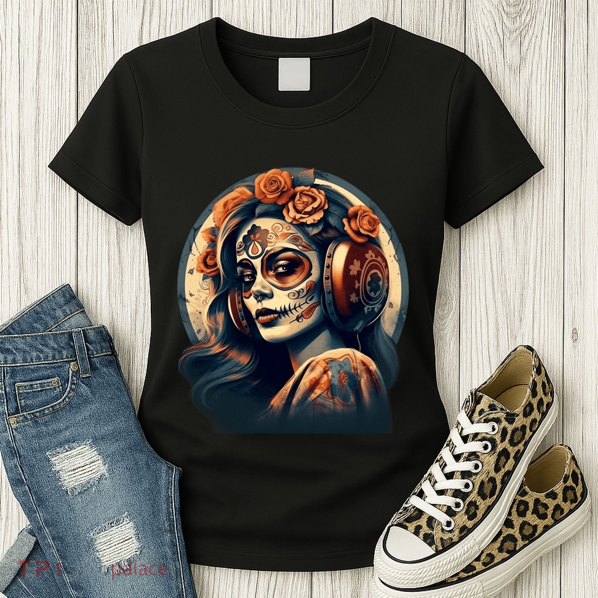 Dia De Los Muertos Calavera Retro Bomber Pinup Sugar Skull Women's T-Shirt