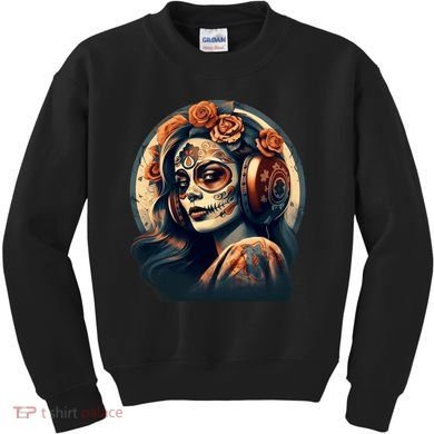 Dia De Los Muertos Calavera Retro Bomber Pinup Sugar Skull Kids Sweatshirt