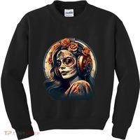 Dia De Los Muertos Calavera Retro Bomber Pinup Sugar Skull Kids Sweatshirt thumb 0