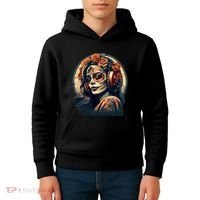 Dia De Los Muertos Calavera Retro Bomber Pinup Sugar Skull Kids Hoodie thumb 4