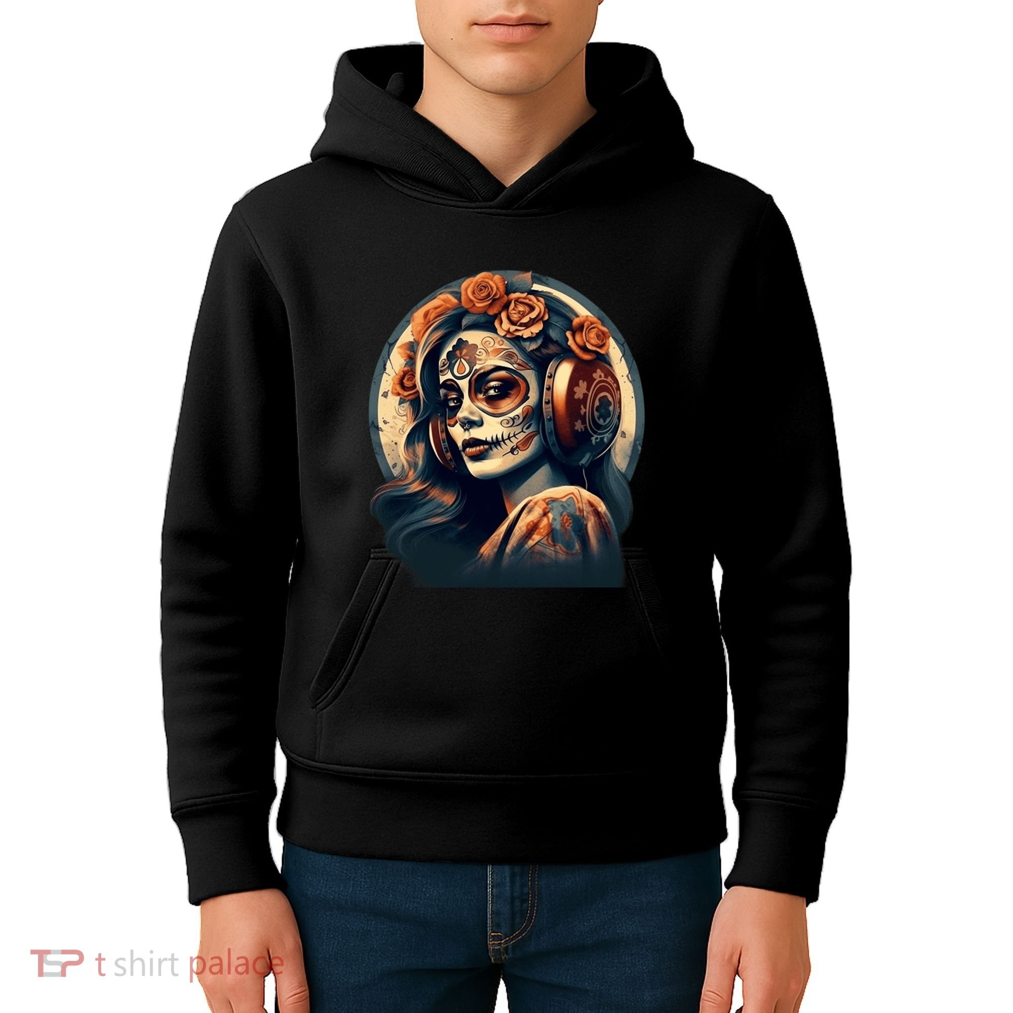 Dia De Los Muertos Calavera Retro Bomber Pinup Sugar Skull Kids Hoodie
