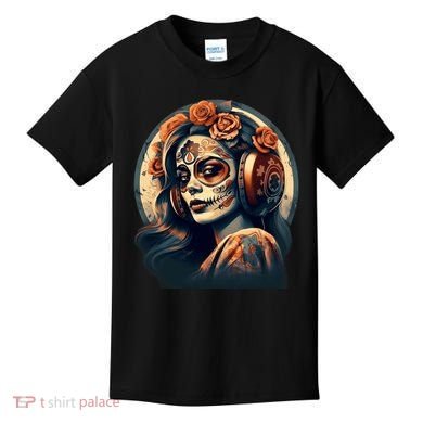 Dia De Los Muertos Calavera Retro Bomber Pinup Sugar Skull Kids T-Shirt