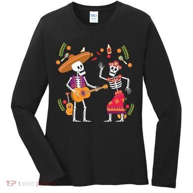 Dia De Los Muertos Skeleton Dancing Funny Day Dead Women's Long Sleeve Shirt