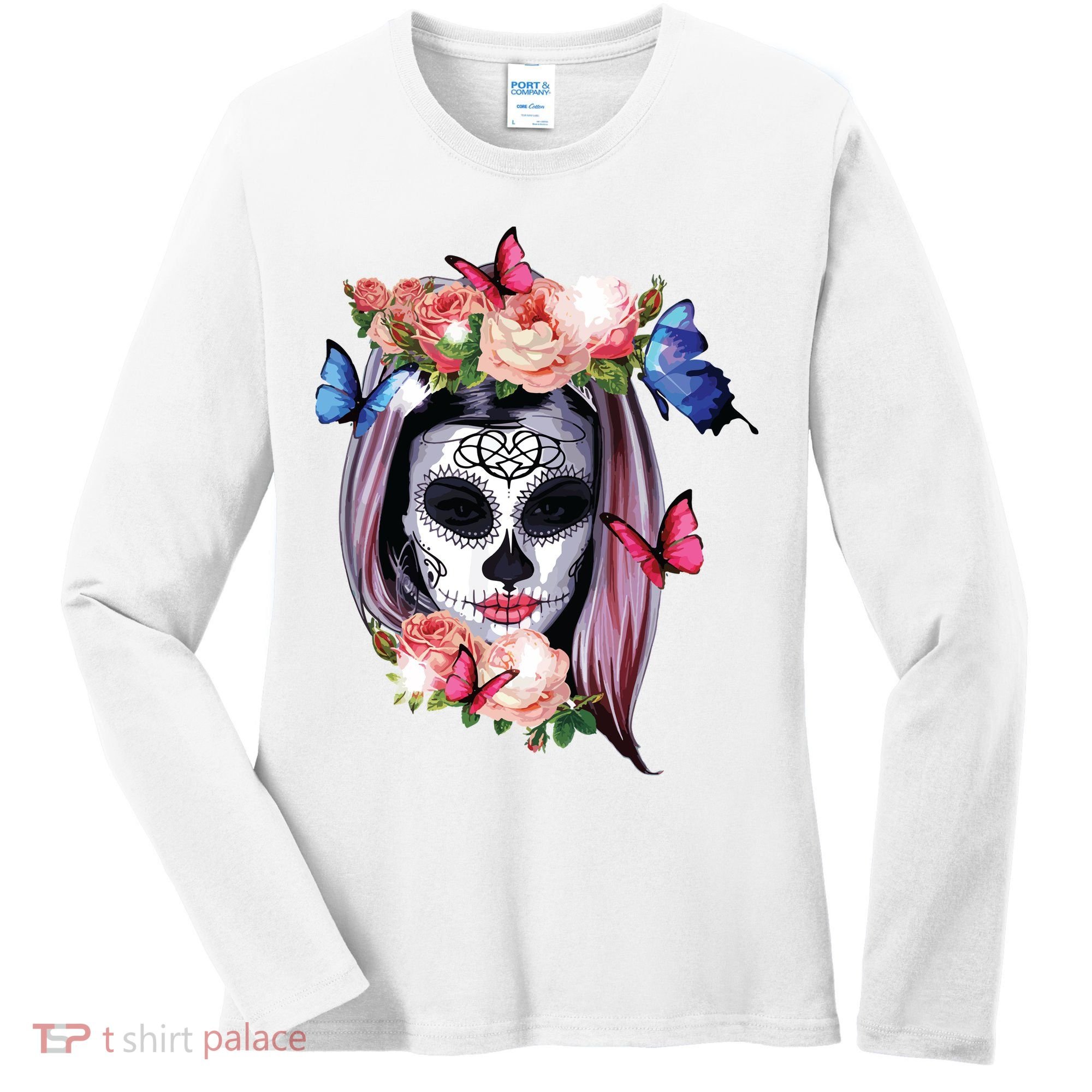 Dia De Los Muertos Sugar Skull Catrina Day Of The Dead Women's Long Sleeve Shirt