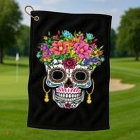 Dia De Los Muertos Day Of The Dead Sugar Skull Halloween Golf Towel thumb 1