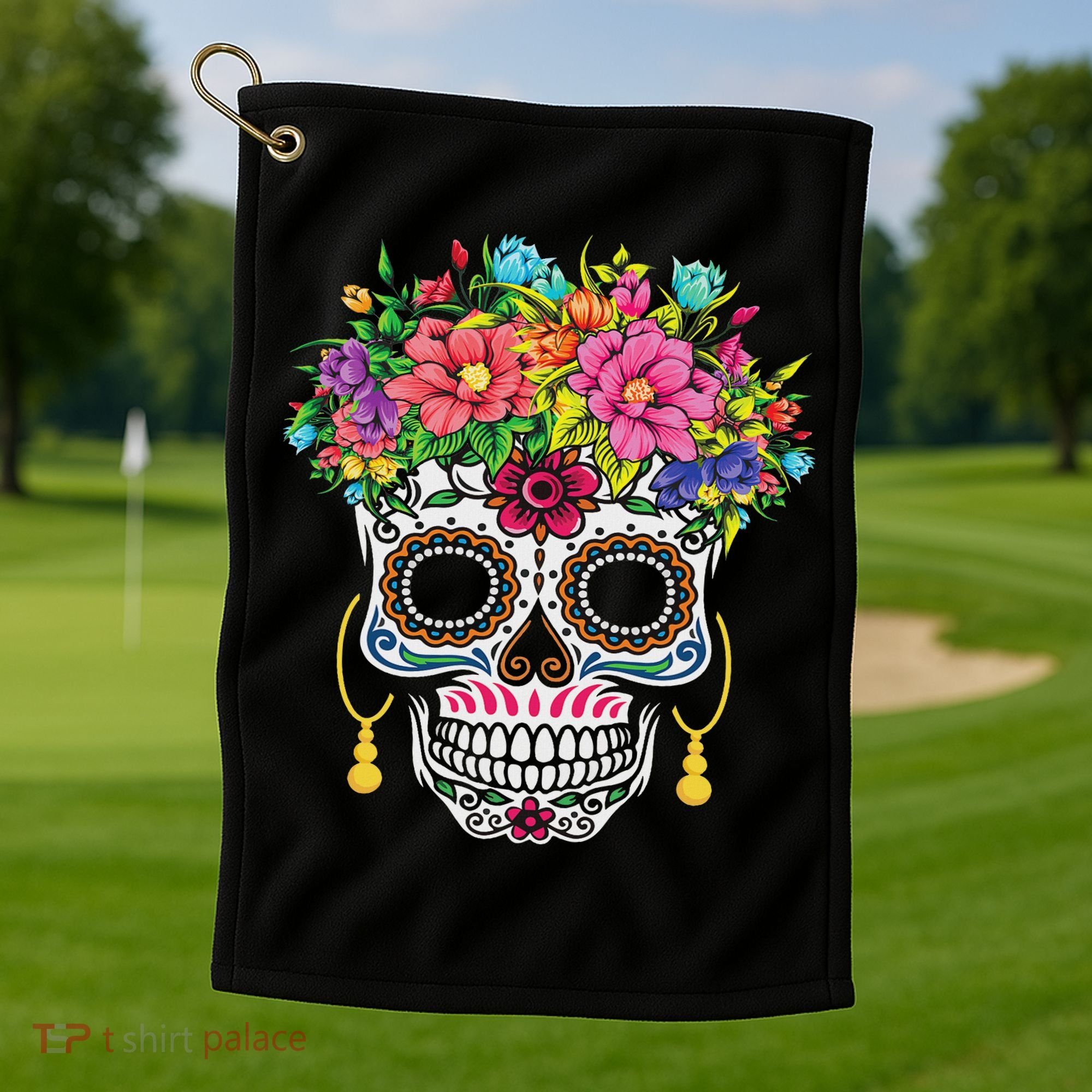 Dia De Los Muertos Day Of The Dead Sugar Skull Halloween Golf Towel