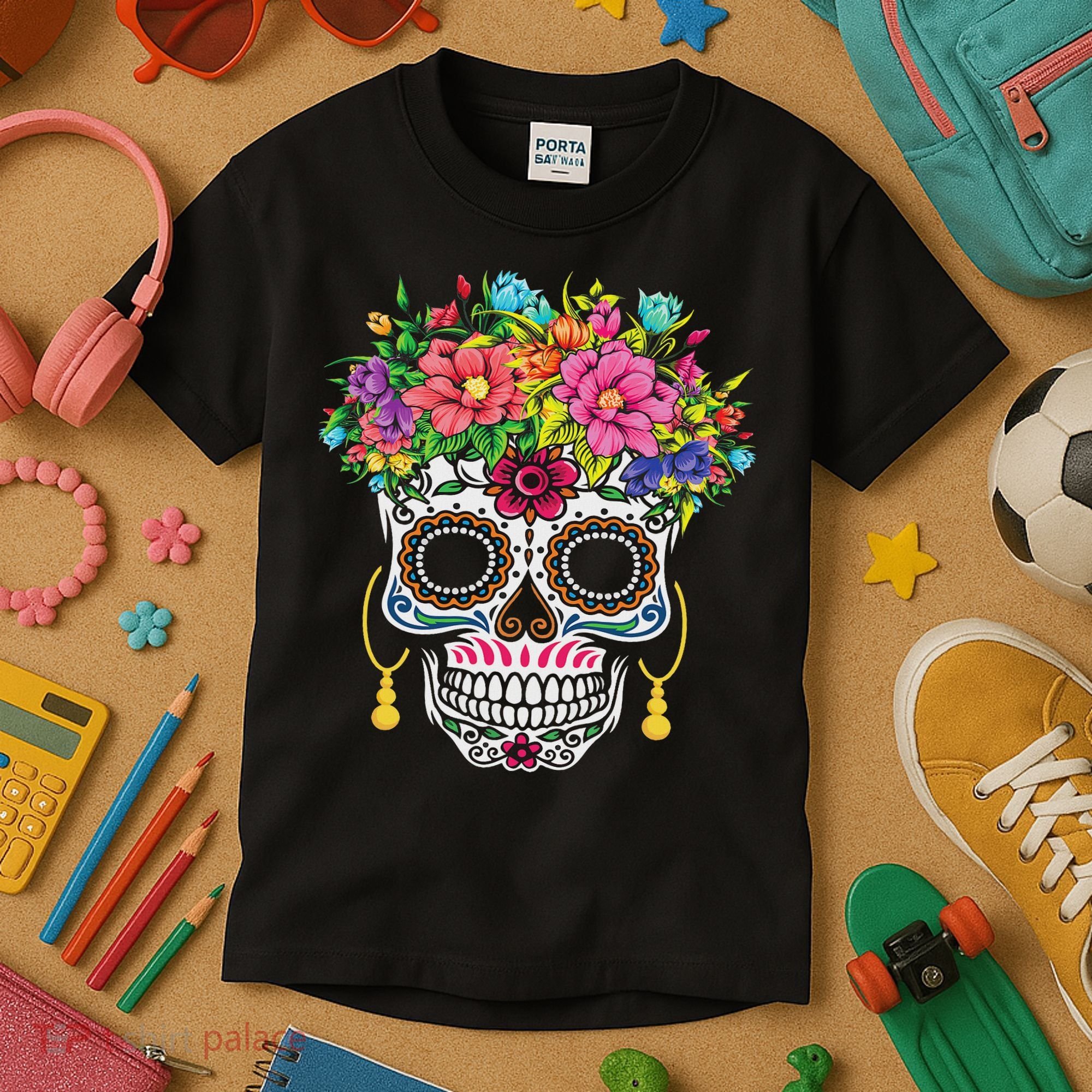 Dia De Los Muertos Day Of The Dead Sugar Skull Halloween Kids T-Shirt