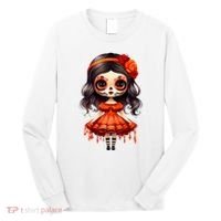 Dia De Los Muertos La Catrina Cute Skeleton Mexican Long Sleeve Shirt thumb 0