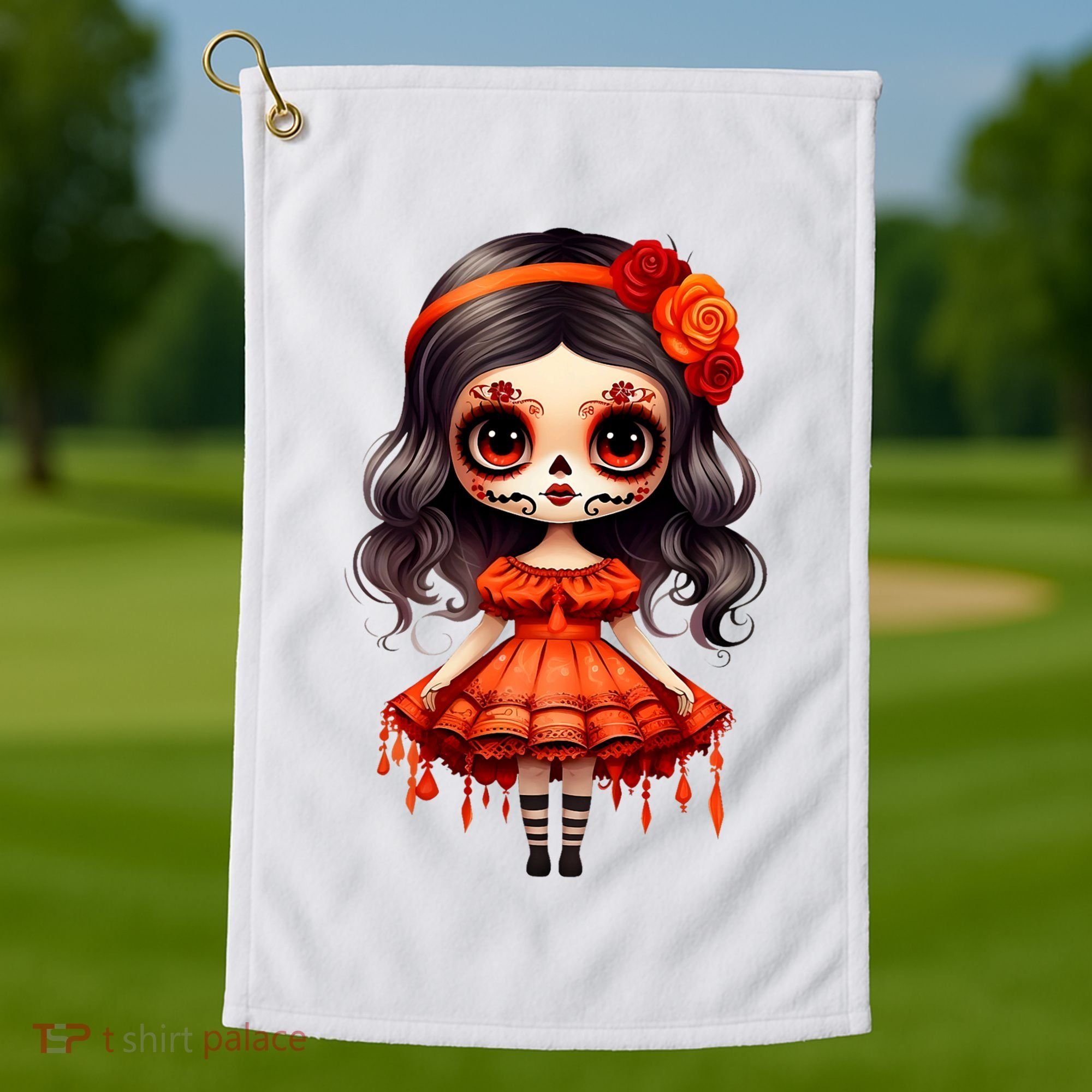Dia De Los Muertos La Catrina Cute Skeleton Mexican Golf Towel