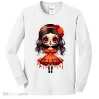 Dia De Los Muertos La Catrina Cute Skeleton Mexican Kids Long Sleeve Shirt thumb 0