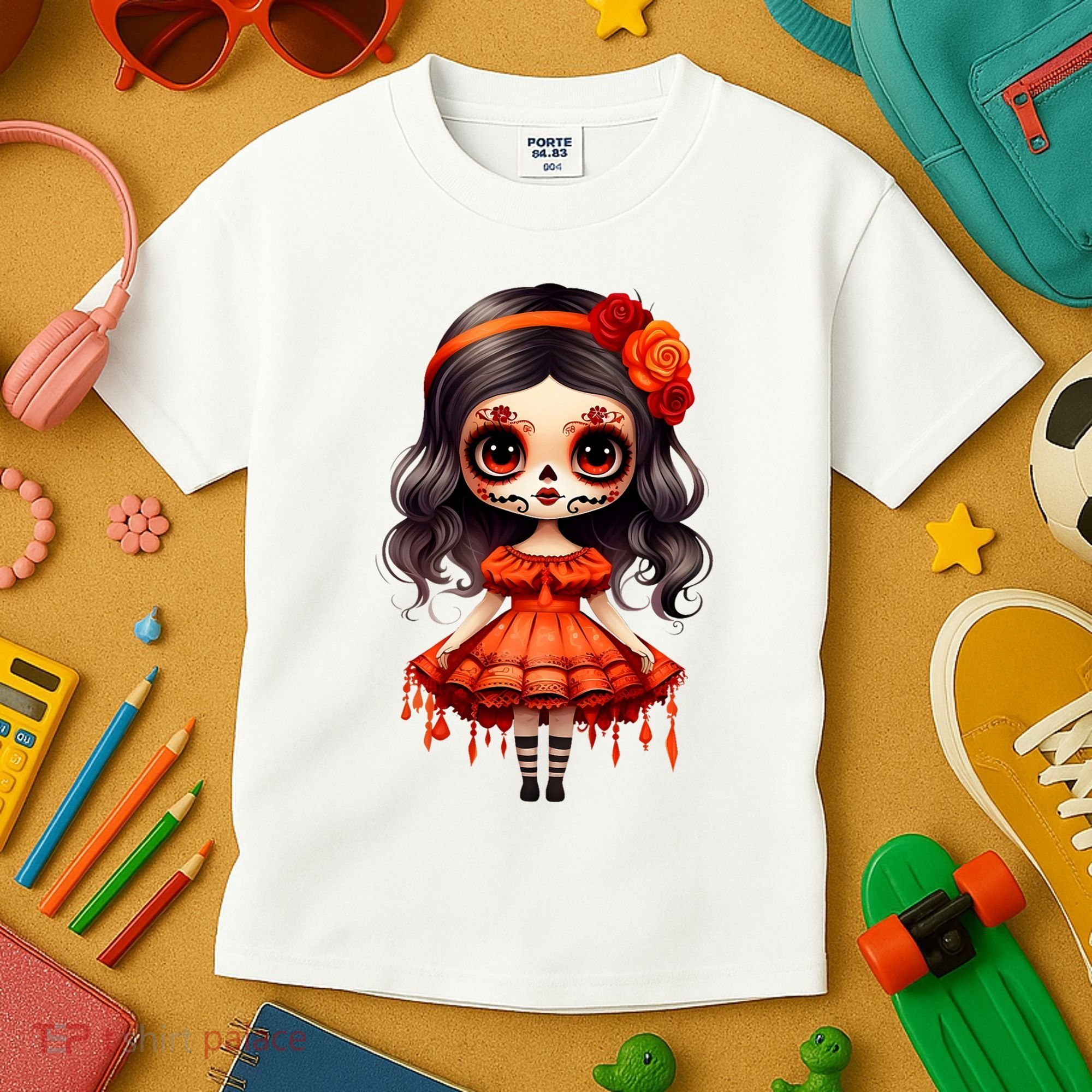 Dia De Los Muertos La Catrina Cute Skeleton Mexican Kids T-Shirt