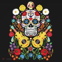 Dia De Los Muertos Day Of The Dead Sugar Skull Guitar Flower Backpack thumb 2