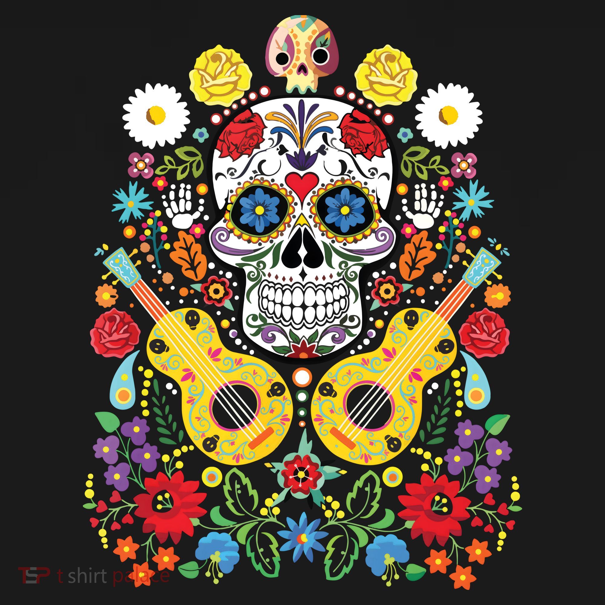 Dia De Los Muertos Day Of The Dead Sugar Skull Guitar Flower Backpack