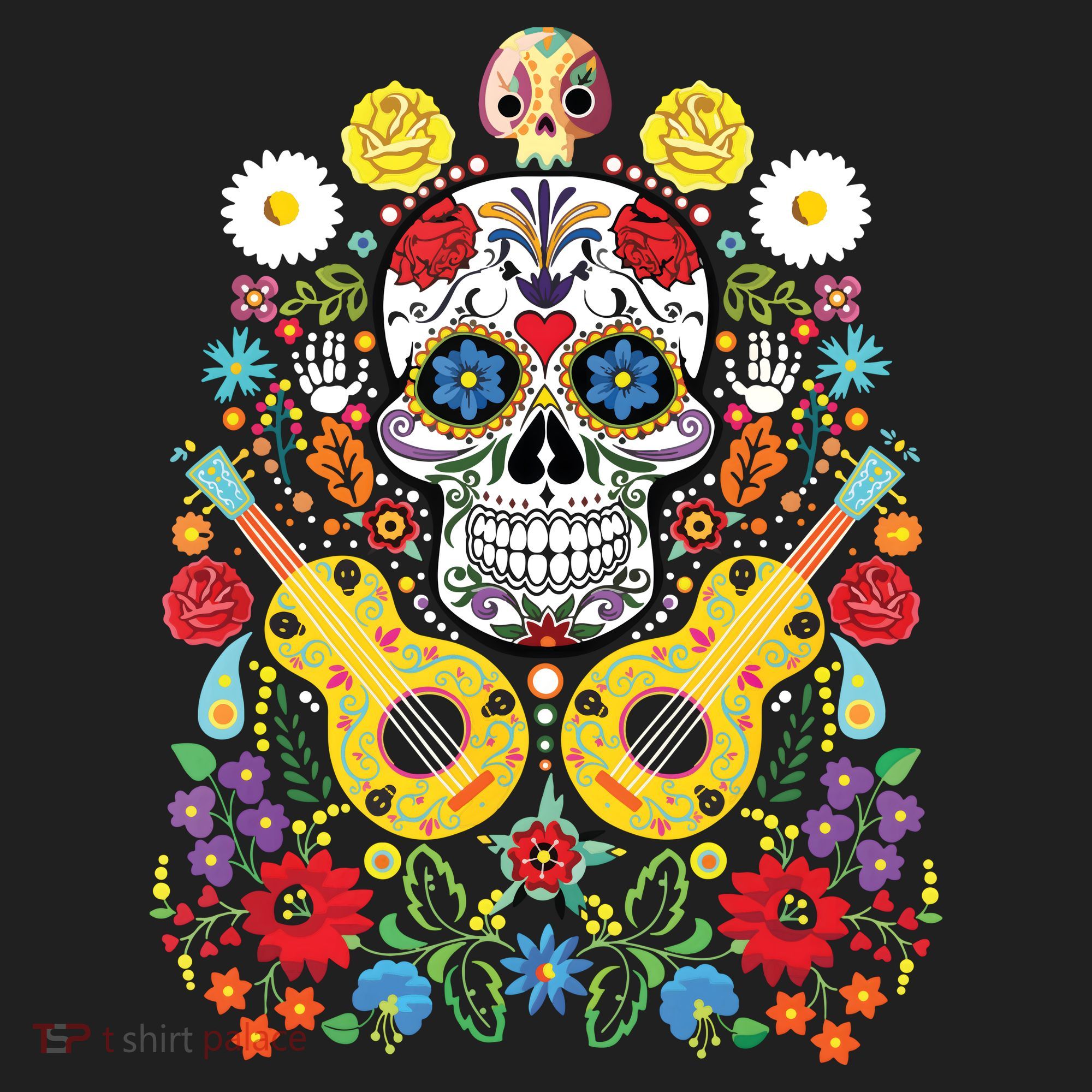 Dia De Los Muertos Day Of The Dead Sugar Skull Guitar Flower Tumbler