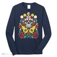 Dia De Los Muertos Day Of The Dead Sugar Skull Guitar Flower Long Sleeve Shirt thumb 0
