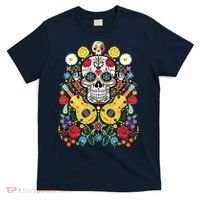 Dia De Los Muertos Day Of The Dead Sugar Skull Guitar Flower T-Shirt thumb 0
