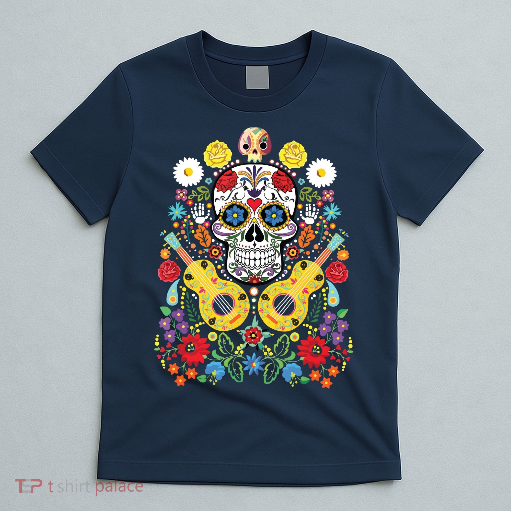 Dia De Los Muertos Day Of The Dead Sugar Skull Guitar Flower T-Shirt